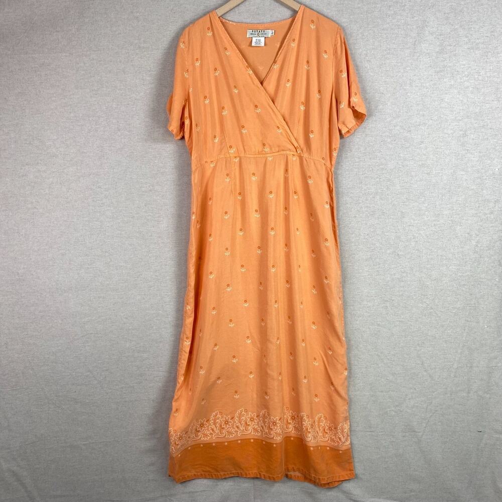 Vintage Potato Womens Linen Blend Midi Dress Size L Prairie Cottagecore Boho‎